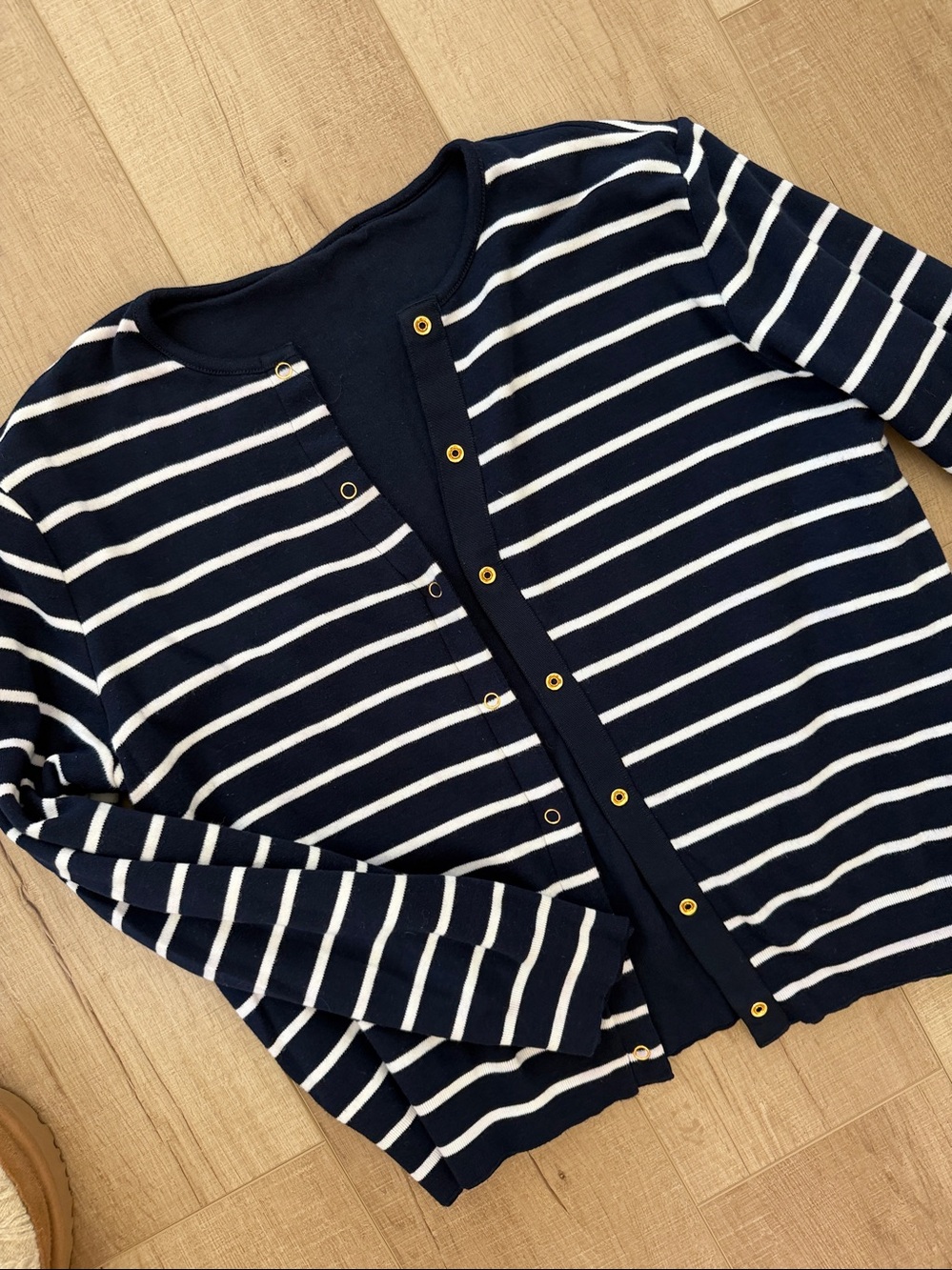 Lauren Ralph Lauren Reversible  Navy/Navy-White Stripe Snap-Front Cardigan-PL